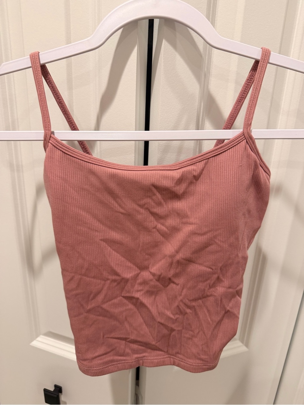 Ribbed Spaghetti-Strap Camisole in Dusty Rose